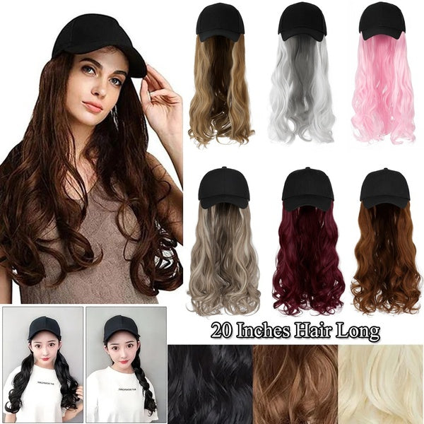 Convient pour les voyages Perruque de casquette de baseball de 24 pouces avec fibre synthétique Big Wave Curls Extensions de cheveux longs moelleux n