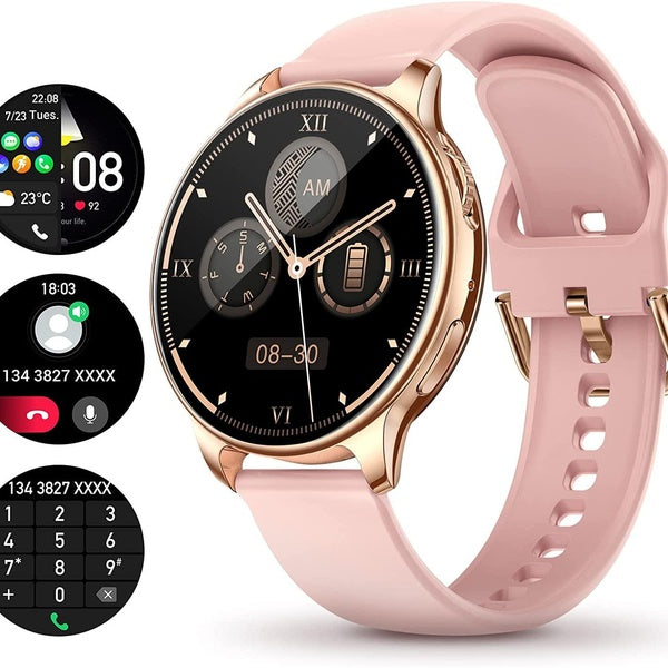 Montre intelligente pour femme (répondre-passer des appels), 1,32" HD Full Touch Screen Bluetooth Smartwatch pour téléphones Android et iOS Compatibl