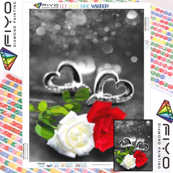 FIYO Roses and Rings Diamond Painting Kits For Adults DIY 5D Diamond Mosaic Diamond Painting Home and Kitchen Fashion Canvas Pictures Wall Decoration
