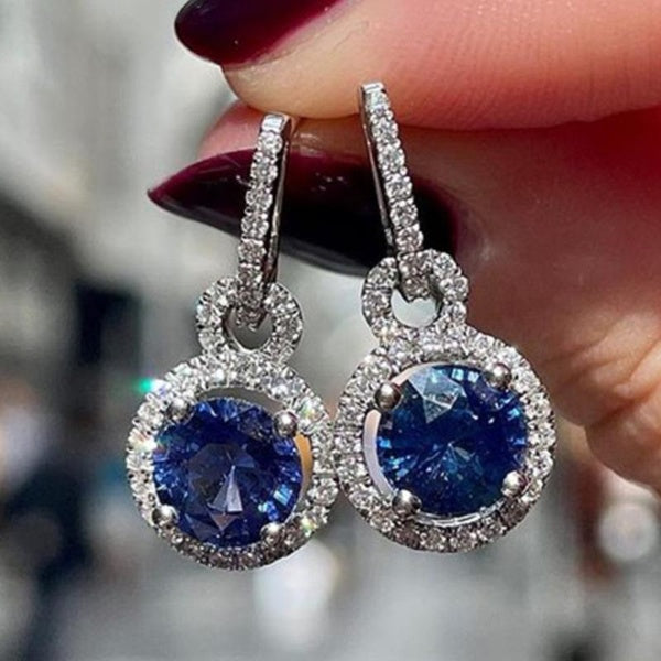 1 paire de boucles d'oreilles pendantes en saphir bleu pour femmes boucles d'oreilles de fête de mariage bijoux cadeau