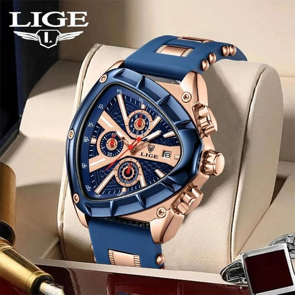 LIGE Triangle squelette montre pour hommes Sportz montres à Quartz affaires irrégulière montre-bracelet de luxe en acier inoxydable bracelet relogio
