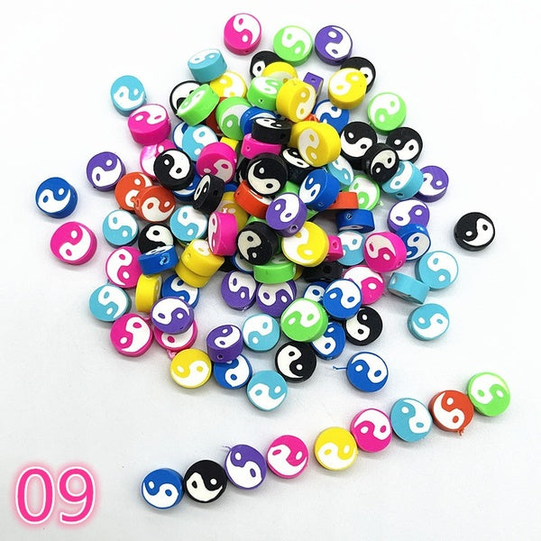 New 60pcs 10mm Tai Chi Design Beads Polymer Clay Spacer Loose Beads for Jewelry Making DIY Bracelet Accessories