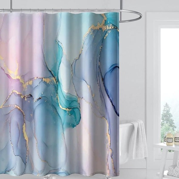 Waterproof Thickened Shower Curtain, Luxury Elegant Marble Print Bathroom Curtain Metal Reinforced Grommets Easy Installation, Folding Shower Divider
