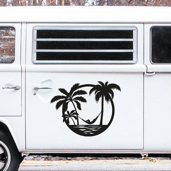 Palm Tree And Summer Caravan Car Sticker, Waterproof Vinyl Suv Camping Decals Camper Decal Motorhome Accessories