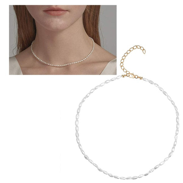 Artificial Pearl Necklace Women Vintage Dainty Choker Handmade Short Tiny Chain Fashion Choker Pendant Elegant Metal Collar 40cm