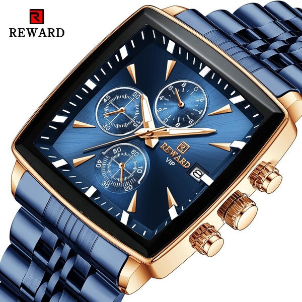 RÉCOMPENSE Mode Sport Montre À Quartz Hommes De Luxe En Acier Inoxydable Étanche Cadran Carré Montres-Bracelets Mode D'affaires Mâle Date Horloge Cad