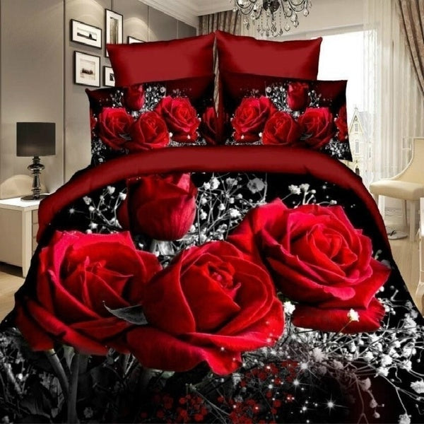 2-3Pcs Red Dream 3D Oil Painting Rose Printed Bedding Set Queen King Size Quilt Cover Bed Sheet Pillowcases