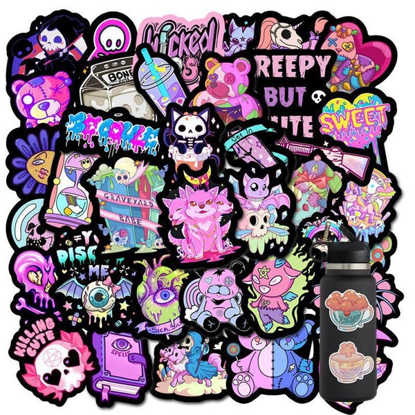 15-50PCS Colorful Gothic Skull Vinyl Stickers Water Bottle Laptop Mobile Phone Skateboard Kids Adult Stickers