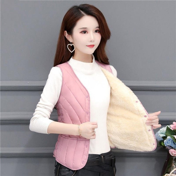 Autumn Winter Down Cotton Vest New Women Plus Velvet Lightweight Slim Short Inner Wear Warm Inner Tank Top XS-5XL