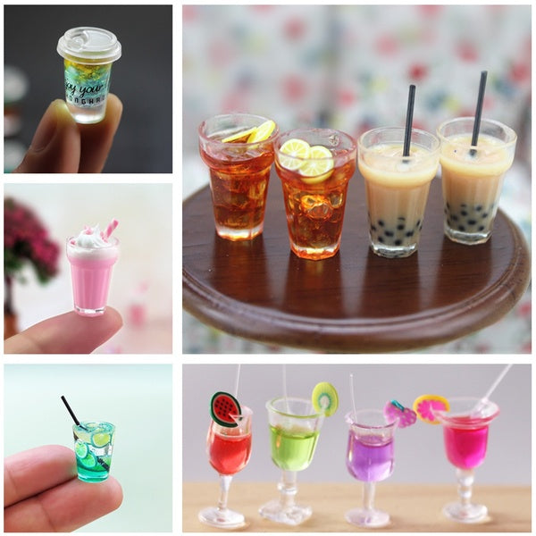 1:12 Dollhouse Drink Mini Lemon Tea-Pearl Milk Tea-Strawberry Milkshake-Cocktails Kids Toy Dolls House Accessories Resin Miniatures