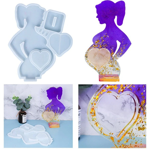 Heart Shape Mom Love Picture Photo Frame Epoxy Resin Mold Silicone Mold for Home Decoration DIY Resin Crafts Handmade Gifts Decoration(Only Mold)