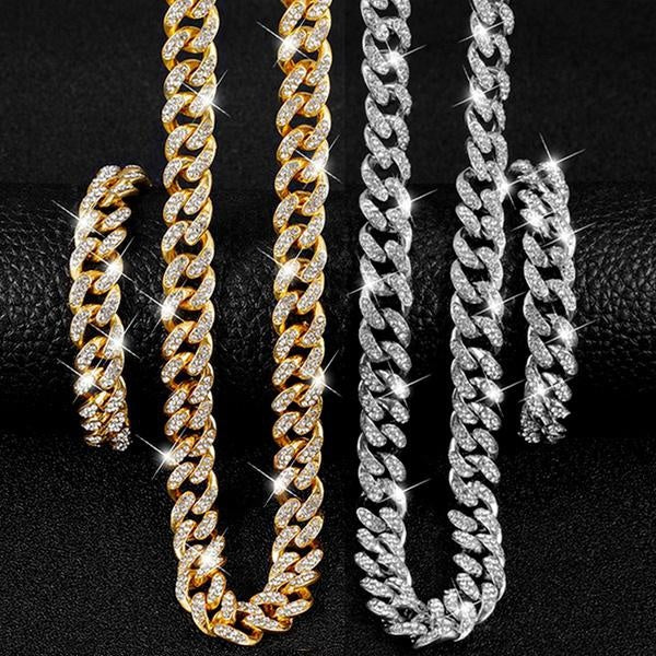 13mm Width Iced Out BlingBling Diamond Cuban Link Chain Miami Choker Necklace or Bracelet for Fashion Men and Women Hip Hop Jewelry