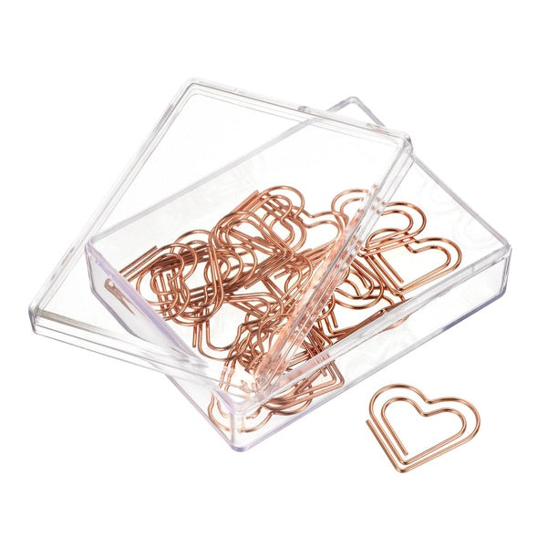 Paper Clips Heart Shape with Box 1 Inch Rose Gold Tone for Organize Office Home, Pack of 20