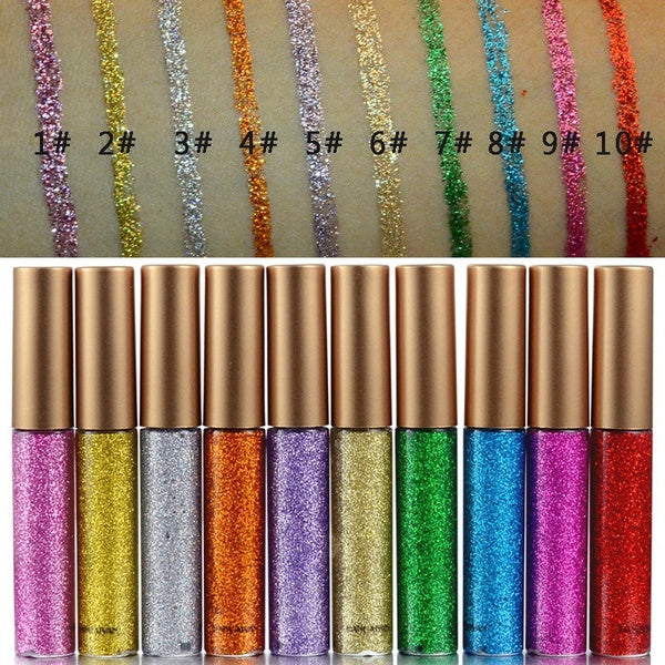 10 Colors White Gold Glitter Eyeshadow For Easy to Wear Waterproof Liquid Eyeliner Beauty Eye Liner Makeup