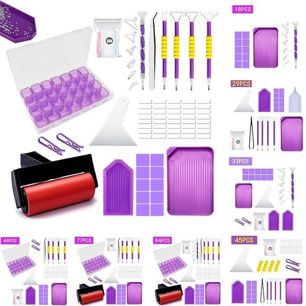 5D DIY Diamond Painting Tools Kits Drill Plate Tool Set Mosaic Glue Pen Kit Storage Containers Diamond Embroidery Accessories（18-29-33-45-46-77-84PCS