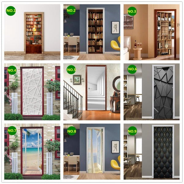 77x200cm Library Wine Cabinet Home Design Door Stickers For Living Room Bedroom PVC Waterproof Door Poster DIY Self-adhesive Wallpaper For Doors Old