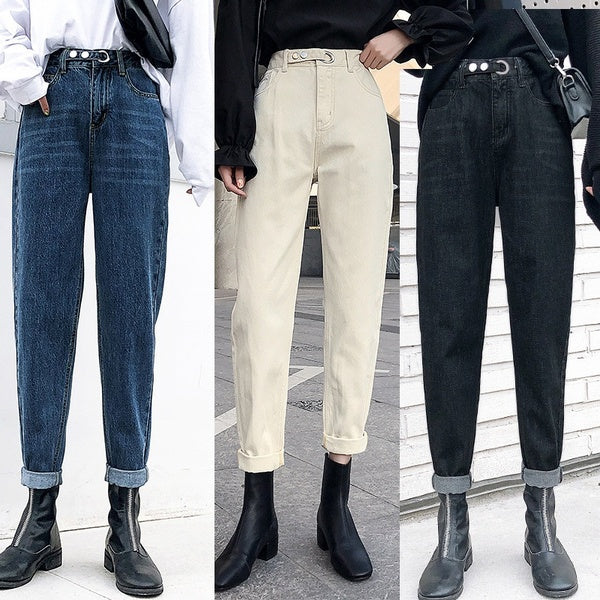 Women High Waist Jeans Casual Loose Vintage Denim Pants Mom Jeans Plus Size Pocket Women Jeans