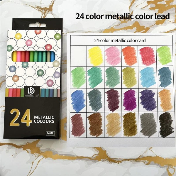 24Colors Metallic Color Non-toxic Drawing Pencils Professional Painting Sketching Art Metal Dazzle Colors Pencil Art Supplies