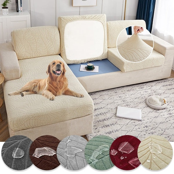 Elastic Sofa Cushion Cover 1-2-3 Seat Jacquard Waterproof Velvet Furniture Cover, Removable Washable Sofa Cushion Cover