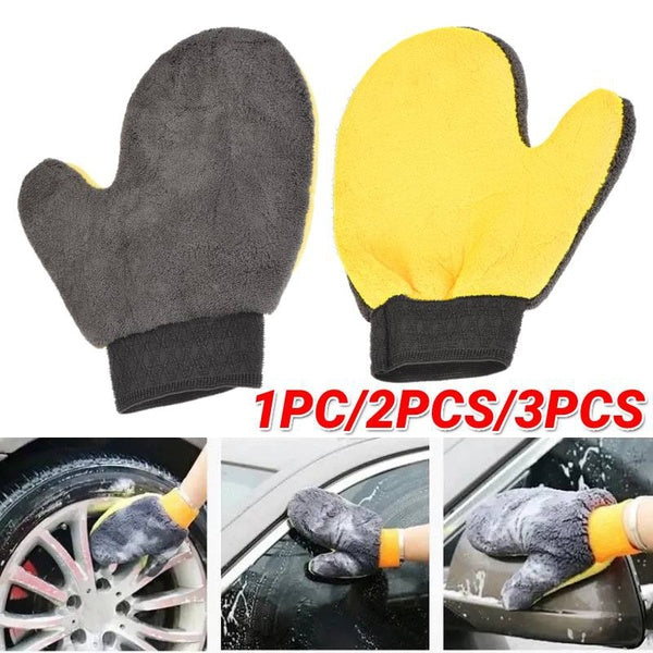 1pc-2pcs-3pcs Car Wash Mitt Scratch Free Double-sided Thicken Coral Velvet Microfiber Cleaning Gloves Strong Water Absorption Car Body Washing Gloves