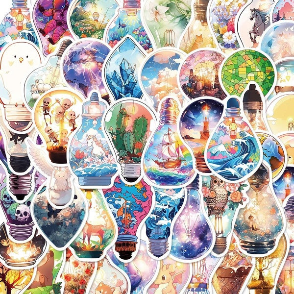 10-50pcs Fantastic Light Bulb World Cartoon Aesthetic Stickers Beautiful World for DIY Luggage Laptop Motorcycle Bicycle Stickers