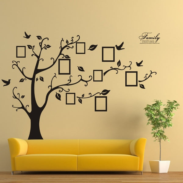 Large Size Black Photo Tree Wall Stickers Family Photo Frame Tree Bird Quotes Wall Sticker Art Decals Home Decor