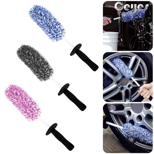 Ceyes Practical 42cm Car Wheel Brush Spoke Rim Cleaning Brush Microfiber Wheel Cleaner Brush Car Detailing Goods Auto Care Tool (3 Colors)