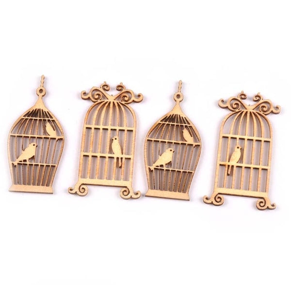 24 pièces cages à oiseaux en bois artisanat couture Scrapbooking décorations bricolage bois artisanat embellissements pour couture d'art 35x52mm MT17