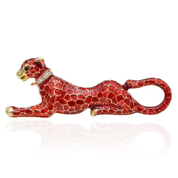 Red Enamel Leopard Brooches for Women Fashion Luxury Vivid Animal Pins New Design Coat Accessories Bag Jewelry Gift Matron Inn
