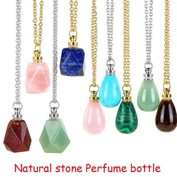 Améthyste Oeil De Tigre Turquoise Goutte Forme Bouteille De Parfum Collier Huile Essentielle Diffuseur Pendentif Pierres Précieuses Naturelles Charme