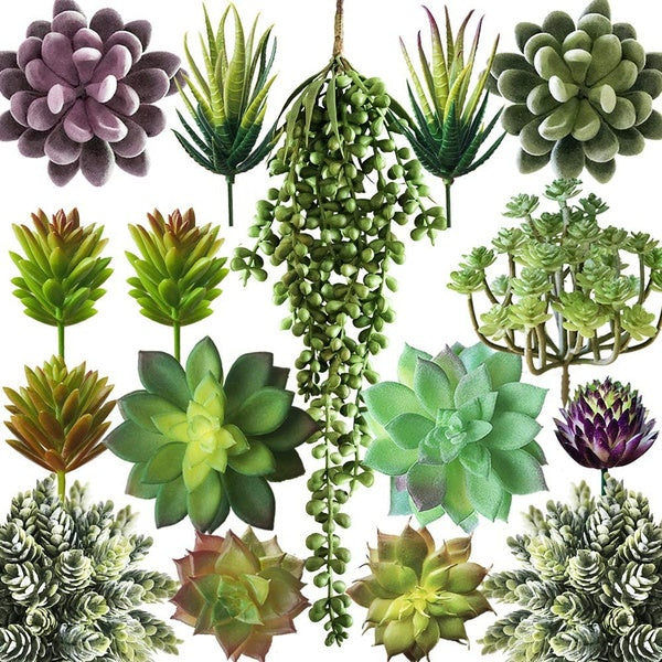 Artificial Succulent Plants Fake Assorted - 16 Pack - Unpotted Face Succulent Plants - Realistic Textured Succulents Picks - Fake Plants for Decorati