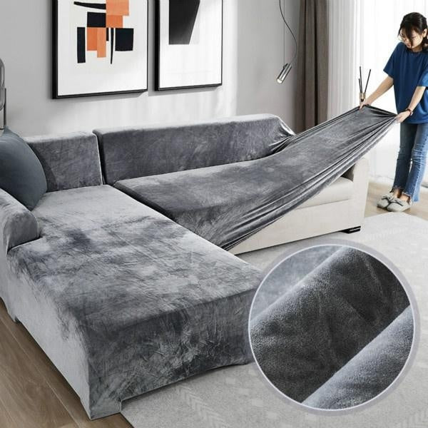 Velvet Plush Soft Sofa Cover Elastic Furniture Couch Slipcover for Living Room Stretch Couch Covers L Shaped (Need 2PCS Sofa Covers) Banquet Hotel