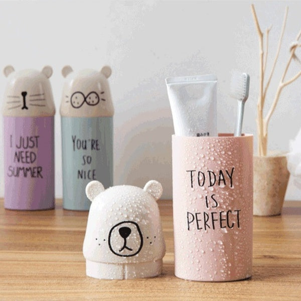 Portable Travel Home Toothbrush Mouthwash Cup Home Bathroom Lovely Cartoon Couple Mouthwash Cup