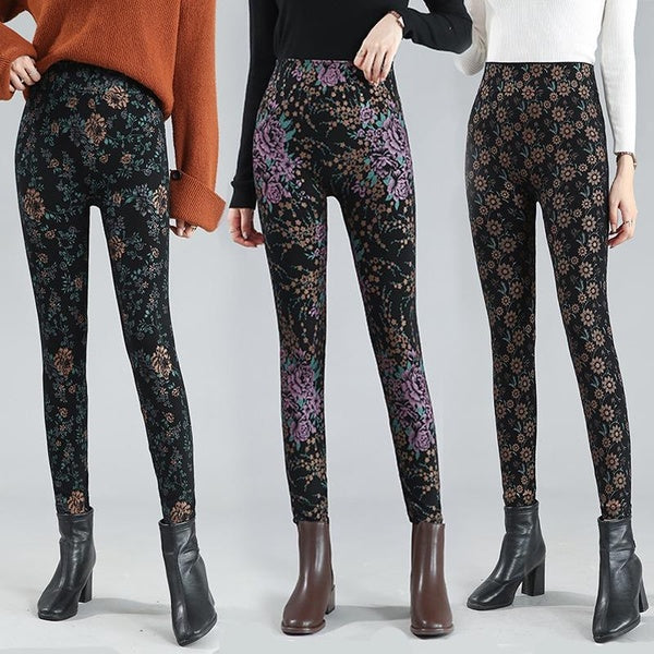 Leggings For Women Floral Print Leggings Stretch High Waist Leggings Slim Pants Black Leggings