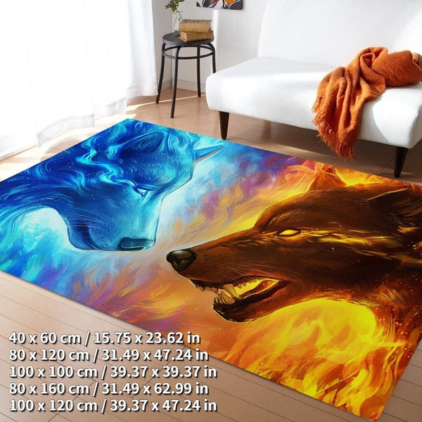 3D Wolf Patterned Carpet Living Room Bedroom Area Large Rug Kids Playroom Waterproof Non-slip Floor Mat (Size:40X60cm -80X120cm-100X100cm-100X120cm-8
