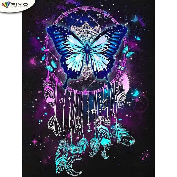 FIYO DIY 5D Butterfly Diamond Painting Full Drill with Number Kits Home and Kitchen Fashion Cross Stitch Embroidery Paintings Canvas Pictures Wall De