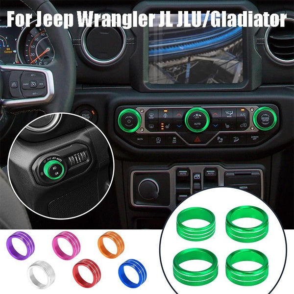 4pcs-set Car Air Conditioner Headlight Volume Tune Control Button Ring Trim Cover for Jeep Wrangler JL JLU 2018-2021