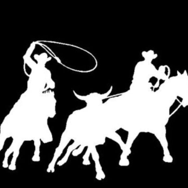6" Wide Team Roping Rodeo Decal Western Cowboy Car Window Horse Vinyl Sticker