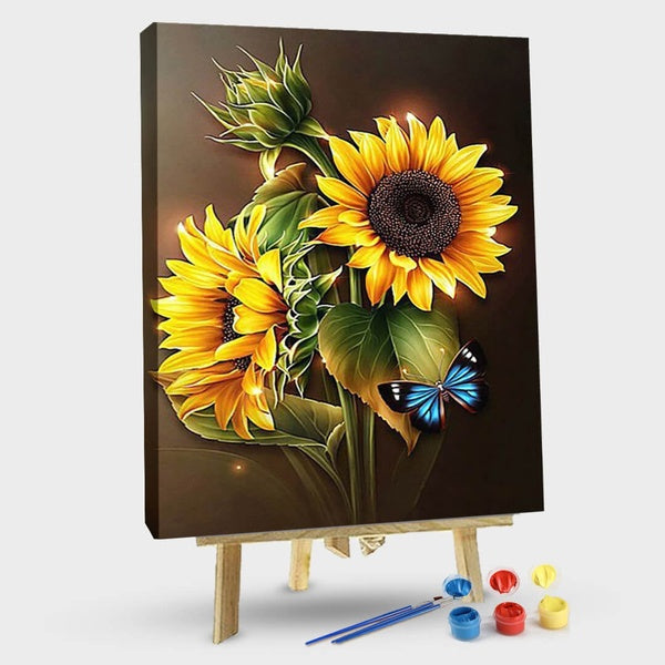 Sunflower flower and butterfly FIYO Diy Paint by Numbers Kits for Adults and Kids Beginner on Canvas Fashion Oil Painting Wall Art for Gift( No Frame