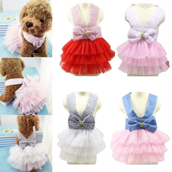 Cute Puppy Costume Pets Striped Princess Dresses Dogs Denim Dress Bubble Skirt Cats Party Dress