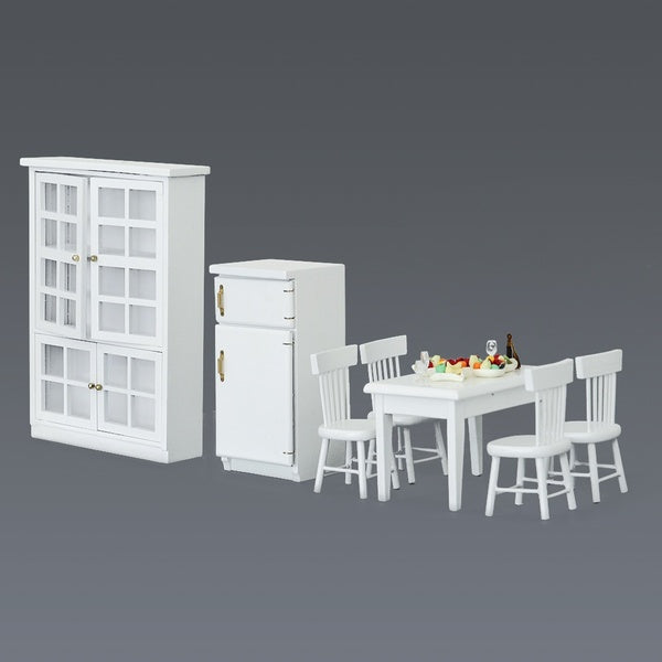 1-12 Model Miniatures Kitchen Dining Room Furnitures Fridge Refrigerators Table Chair Model Kids Gift Model House Accessories