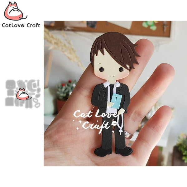 Catlove garçon tenant bible rituel matrices de découpe en métal Scrapbooking pochoir découpes carte faisant artisanat gaufrage nouveaux matrices pour