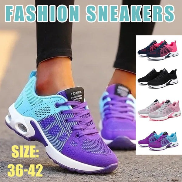 Women's Shoes Breathable Light Large Size Running Shoes Air Cushion Shoes Casual Shoes Lace Up Tennis Shoes Mesh Soft Bottom Outdoor Shock Absorption