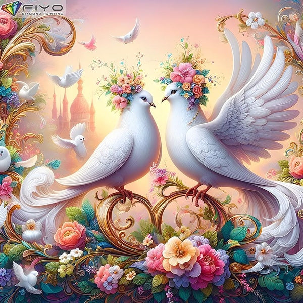 FIYO DIY 5D Dove of peace Diamond Painting Kit for Adults, Full Drill Diamond Painting, Diamond Art Canvas Crafts Cross Stitch Crystal Embroidery Hom