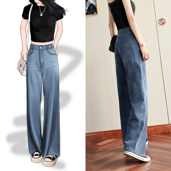 Women Jeans Pants Leisure Loose High Waist Vintage Wide Leg Jeans Korean Style All-match Simple Full-length