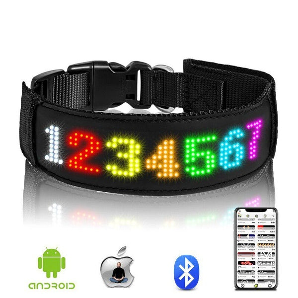 Collier LED couleur RVB avec écran LED programmable par application défilant des animations de texte personnalisées Colliers LED lumineux rechargeabl