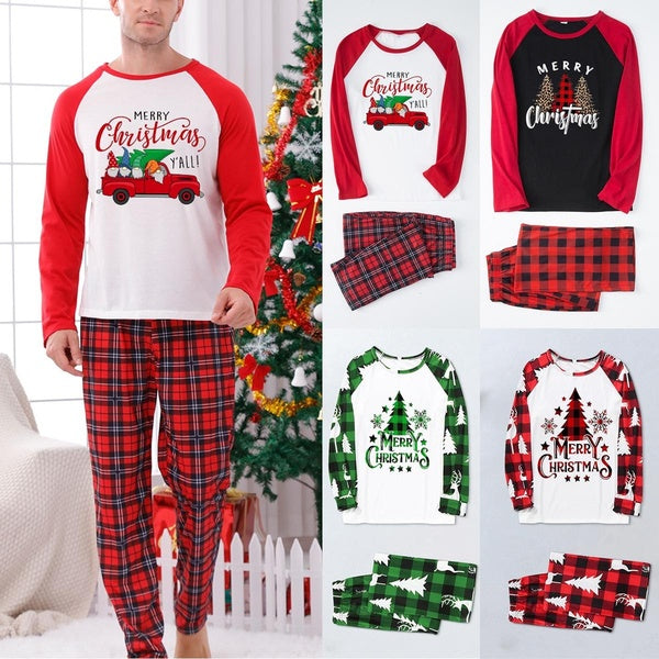 Men's Christmas Print Raglan Sleepwear Long Sleeve Top & Bottom Pajama Lounge Set