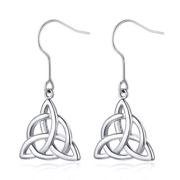 Femmes Filles Mode À La Mode Évider Celtique Triquetera Noeud Triangulaire Eardrop Boucles D'oreilles Pendantes Bijoux De Fête En Acier Inoxydable No