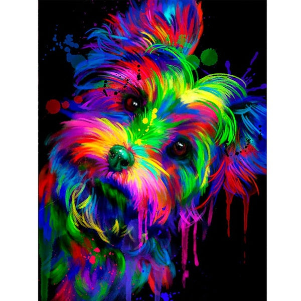 DIY 5D Colorful Dog Pattern Round-Square Diamond Painting Full Drill Diamond Painting with Number Kits Home and Kitchen Fashion Crystal Rhinestone Cr