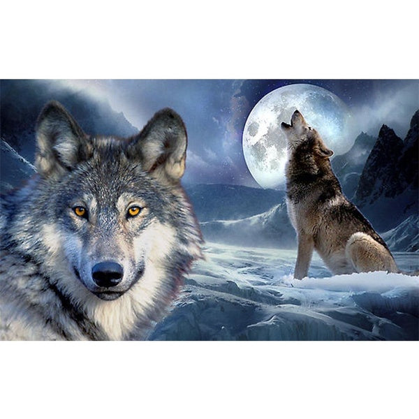 DIY 5D Wolf and Moon Pattern Diamond Painting Full Drill with Number Kits Home and Kitchen Fashion Crystal Rhinestone Embroidery Paintings Canvas Pic